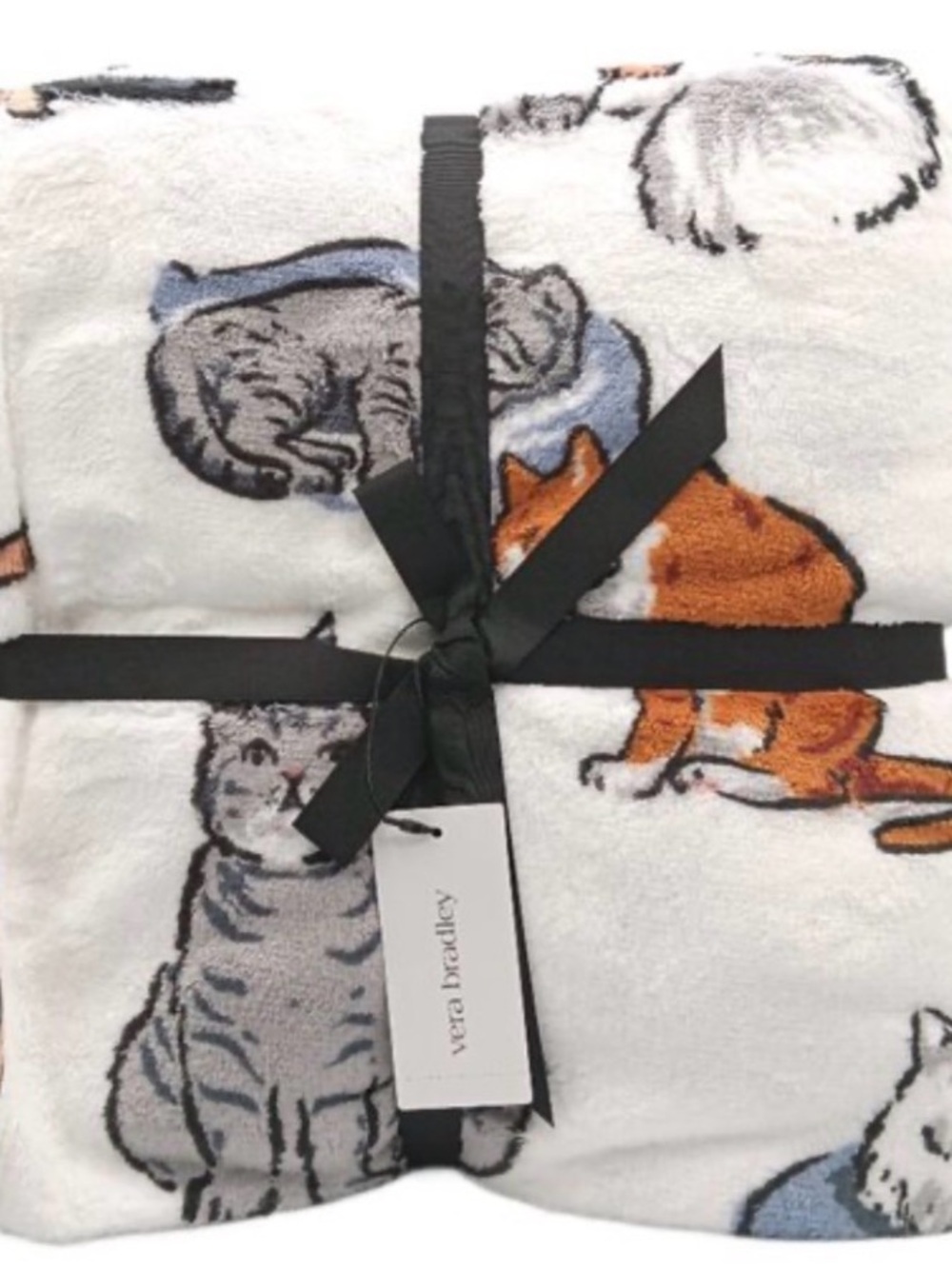 Vera Bradley Oversized Throw Blanket - White w/Cat Print NWT